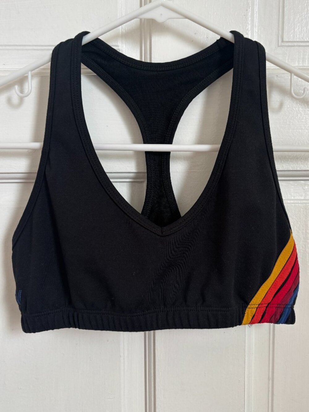 Aviator Nation Sports Bra Black Women's 5 Stripe Raceback Bralette XS S M